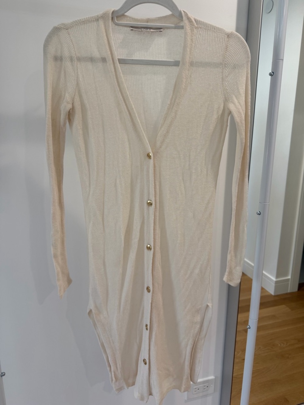 LOFT Petite Cream Ribbed Knit Top